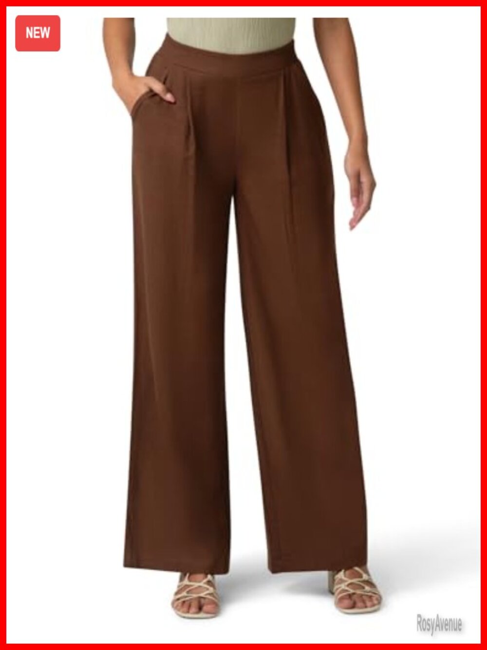 Linen Blend Palazzo Pull-On Pants Wide Leg 32 Inseam Casual